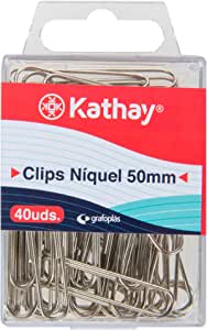 Kathay 86400280. Caja de 40 Clips, 50mm, Niquel, Color Plata